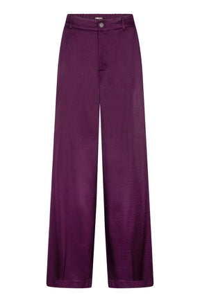 Pantalon à jambe large ample prune satiné avec braguette boutonnée et passants pour femme par Esqualo, vue avant