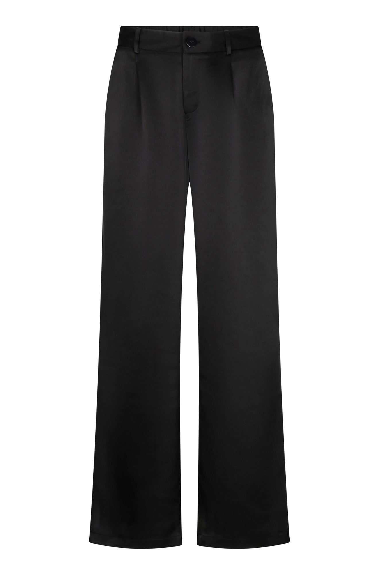 Esqualo women's black wide-leg pants with button closure, belt loops, and straight hems, front view