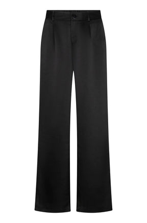 Esqualo women's black wide-leg pants with button closure, belt loops, and straight hems, front view