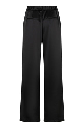 Esqualo women's black wide-leg pants with elasticated waistband and two welt pockets shown from the back