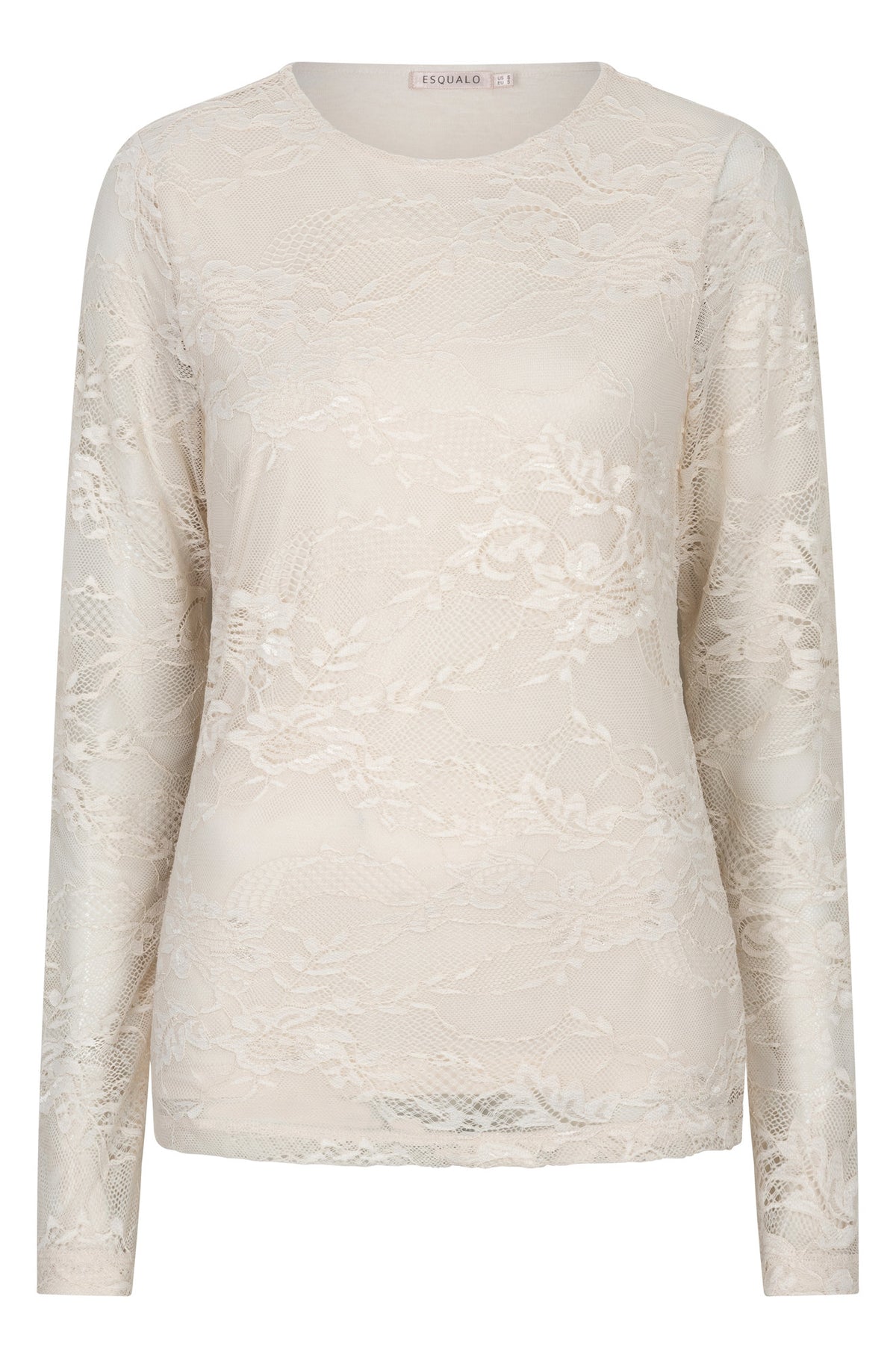 Blouse ivoire à manches longues en dentelle florale, encolure ronde pour femme par Esqualo, vue de face
