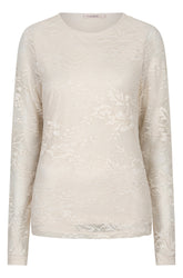 Blouse ivoire à manches longues en dentelle florale, encolure ronde pour femme par Esqualo, vue de face