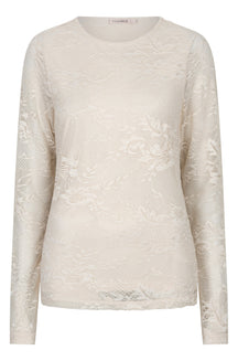 Blouse ivoire à manches longues en dentelle florale, encolure ronde pour femme par Esqualo, vue de face