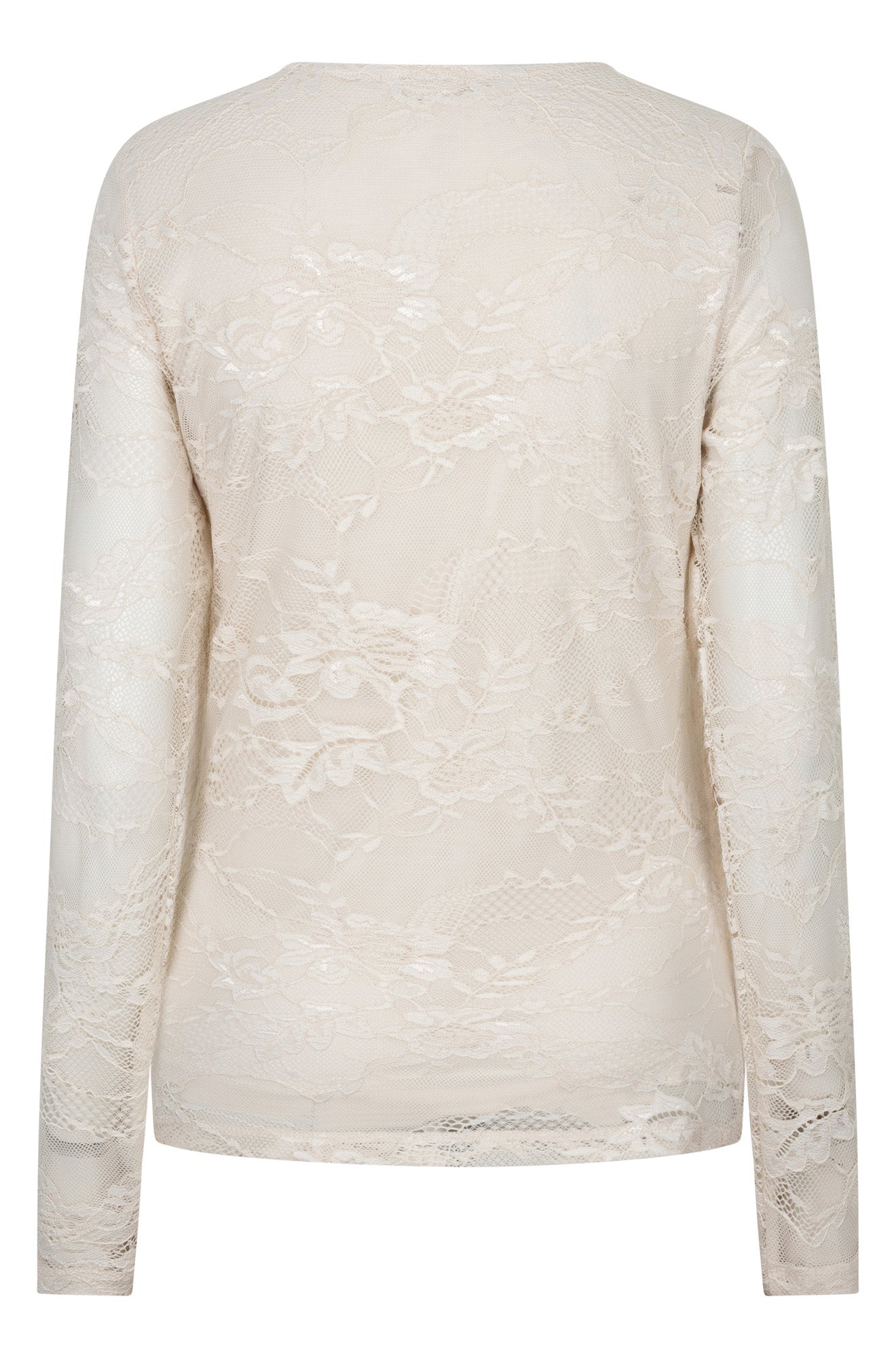 Esqualo women's ivory long sleeve floral lace blouse with allover tonal floral pattern, back view