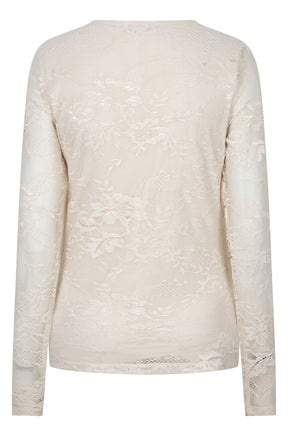 Esqualo women's ivory long sleeve floral lace blouse with allover tonal floral pattern, back view