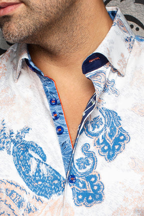 Chemise manches courtes en coton extensible pour homme par Au Noir | WATERFORD (SS) Blanc Orange | Boutique Vvög, inventaire complet de la marque Au Noir