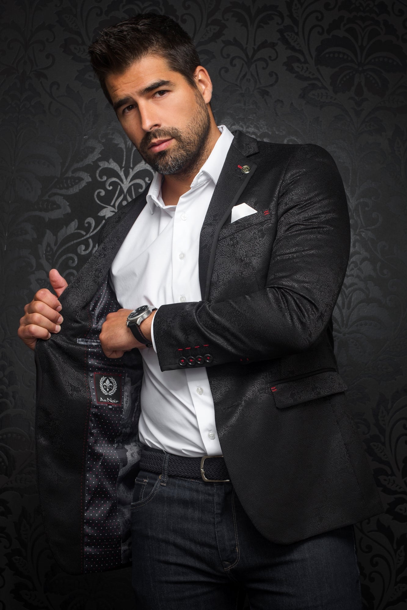 Veston pour homme par Au Noir | WILLIAM_JACQUARD Gris Noir/black | Boutique Vvög, inventaire complet de la marque Au Noir
