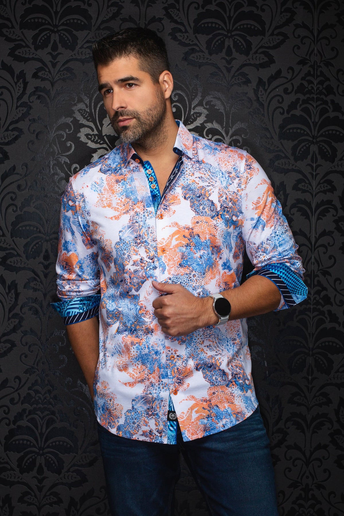 Chemise manches longues en Knit extensible pour homme par Au Noir | WISTERIA Orange | Boutique Vvög, inventaire complet de la marque Au Noir