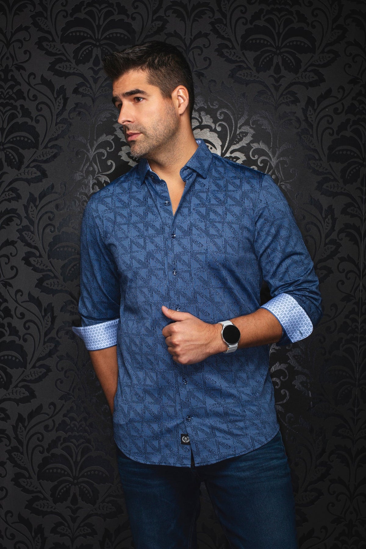Chemise manches longues en Knit extensible pour homme par Au Noir | YUCCA Marine | Boutique Vvög, inventaire complet de la marque Au Noir