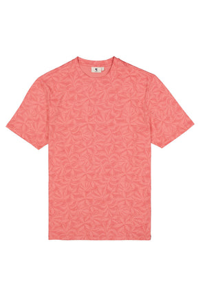 T-Shirt col rond corail avec motif floral feuillu ton sur ton pour homme par Garcia, vue avant isolée