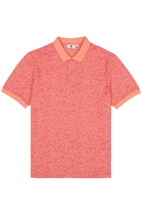 Polo rose corail floral à plat avec col côtelé, manches courtes et patte à deux boutons pour homme par Garcia