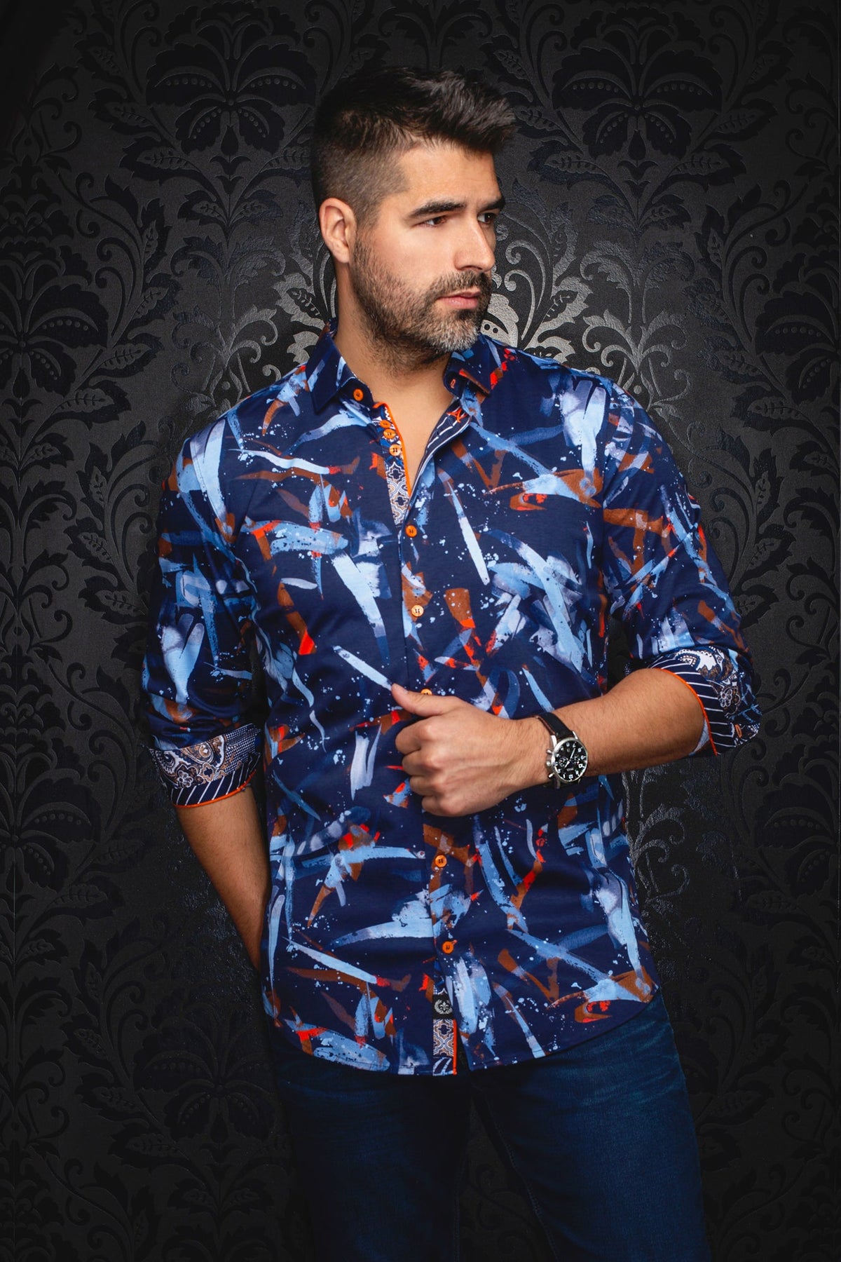 Chemise manches longues en Knit pour homme par Au Noir | ZANDER Marine | Boutique Vvög, inventaire complet de la marque Au Noir