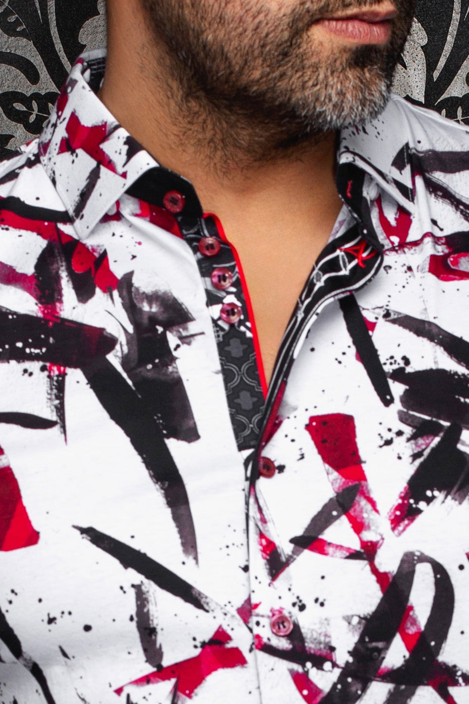 Chemise manches longues en Knit pour homme par Au Noir | ZANDER Blanc Rouge | Boutique Vvög, inventaire complet de la marque Au Noir