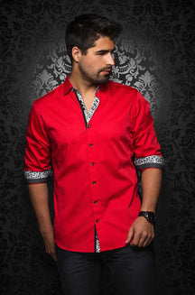 Chemise manches courtes en coton extensible pour homme par Au Noir | ALONSO (SS) Rouge | Boutique Vvög, inventaire complet de la marque Au Noir