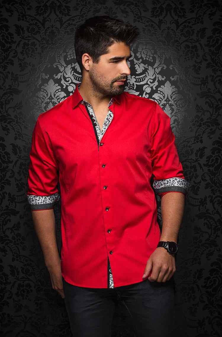 Chemise manches courtes en coton extensible pour homme par Au Noir | ALONSO (SS) Rouge | Boutique Vvög, inventaire complet de la marque Au Noir