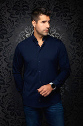 Chemise manches longues en Knit pour homme par Au Noir | ALEXANDER SLD Marine Foncé | Boutique Vvög, inventaire complet de la marque Au Noir