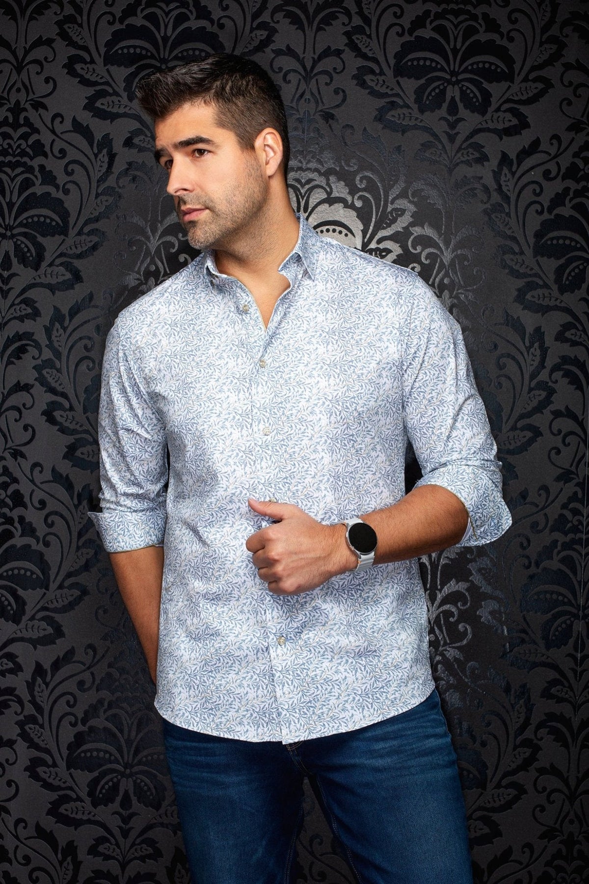 Chemise manches longues en Knit extensible pour homme par Au Noir | TITO Bleu Ciel | Boutique Vvög, inventaire complet de la marque Au Noir