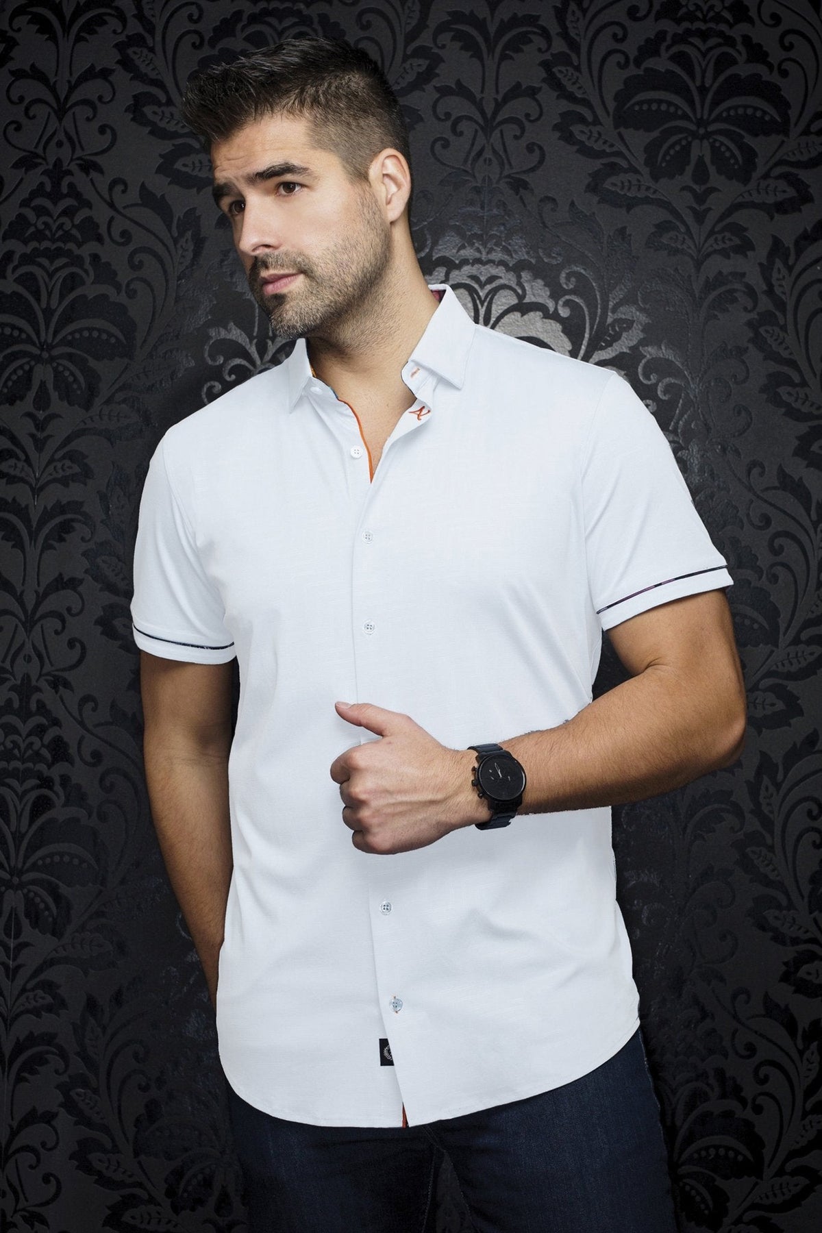 Chemise manches courtes en Knit extensible pour homme par Au Noir | DIVENERE (SS) Blanc | Boutique Vvög, inventaire complet de la marque Au Noir