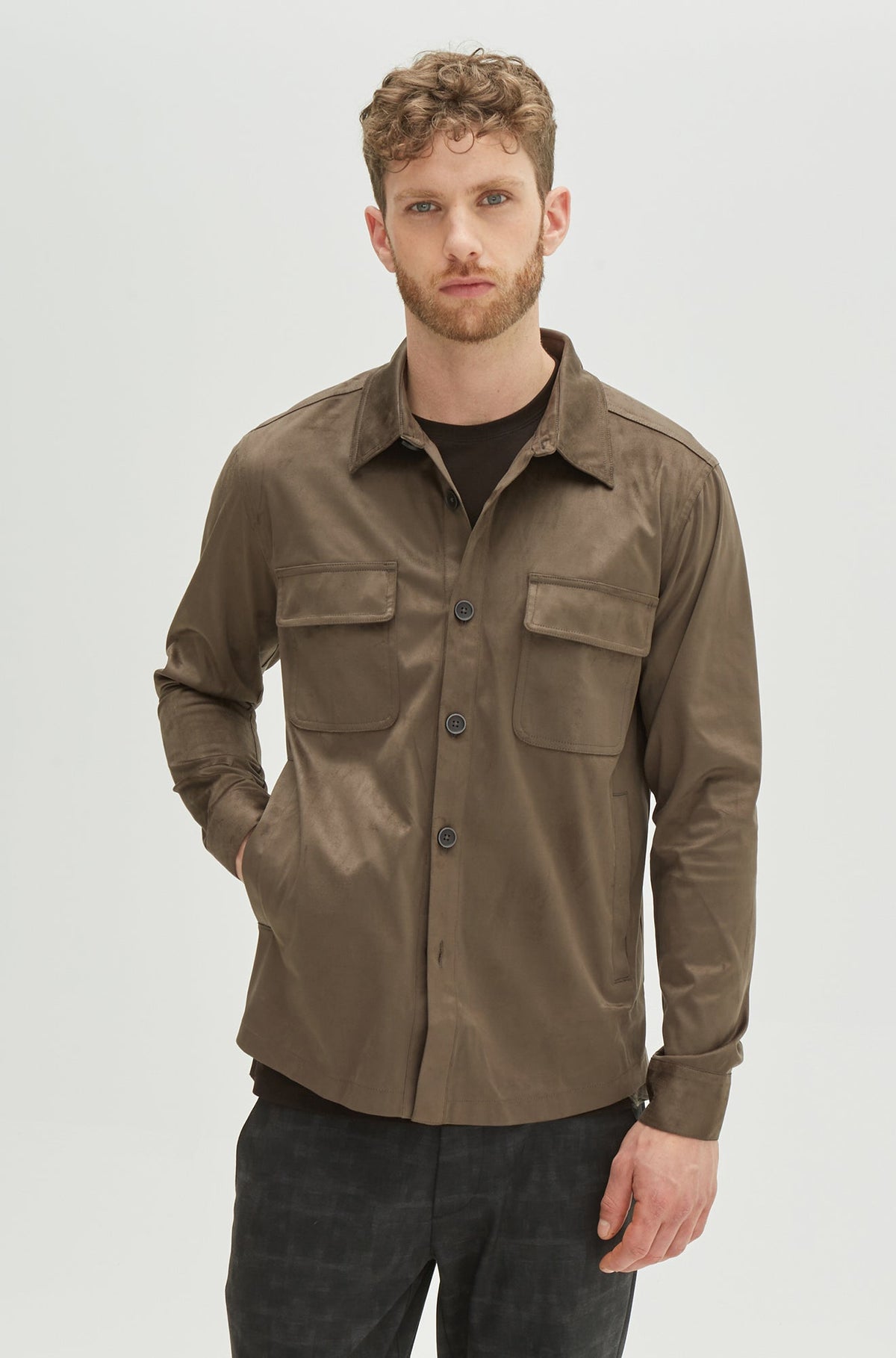 Surchemise avec poche plaquée pour homme par Robert Barakett | Renoir RB21027 Vert Sol | Boutique Vvög, vêtements mode pour homme et femme