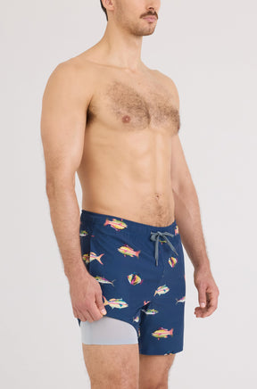 Maillot short pour homme par Saxx | SXSW04L Poissons Denim Foncé | Boutique Vvög, vêtements mode pour homme et femme