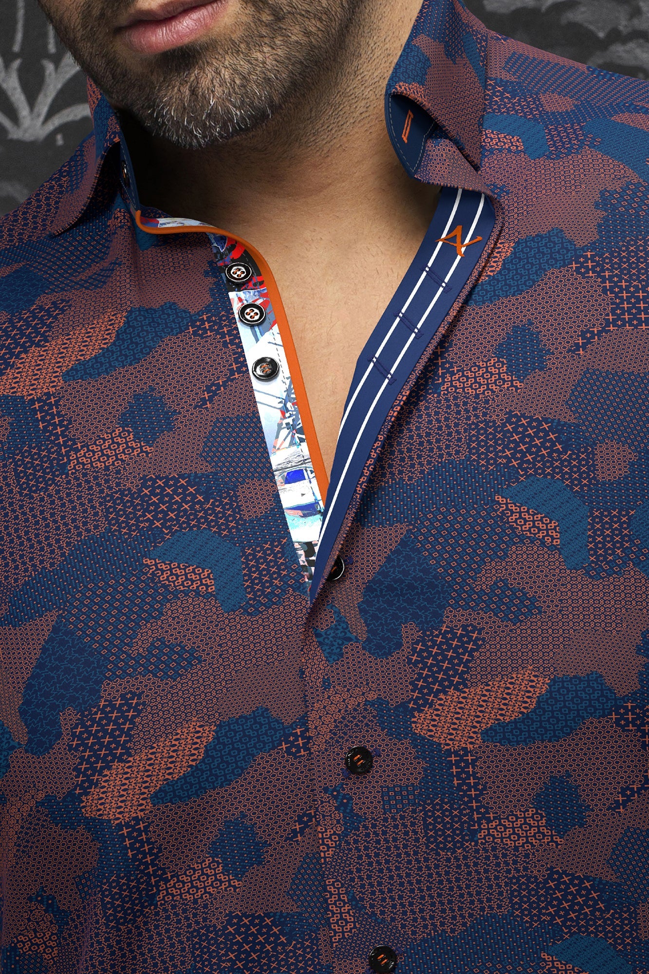 Chemise manches longues en Knit pour homme par Au Noir | ABRAHAM Marine Orange | Boutique Vvög, inventaire complet de la marque Au Noir