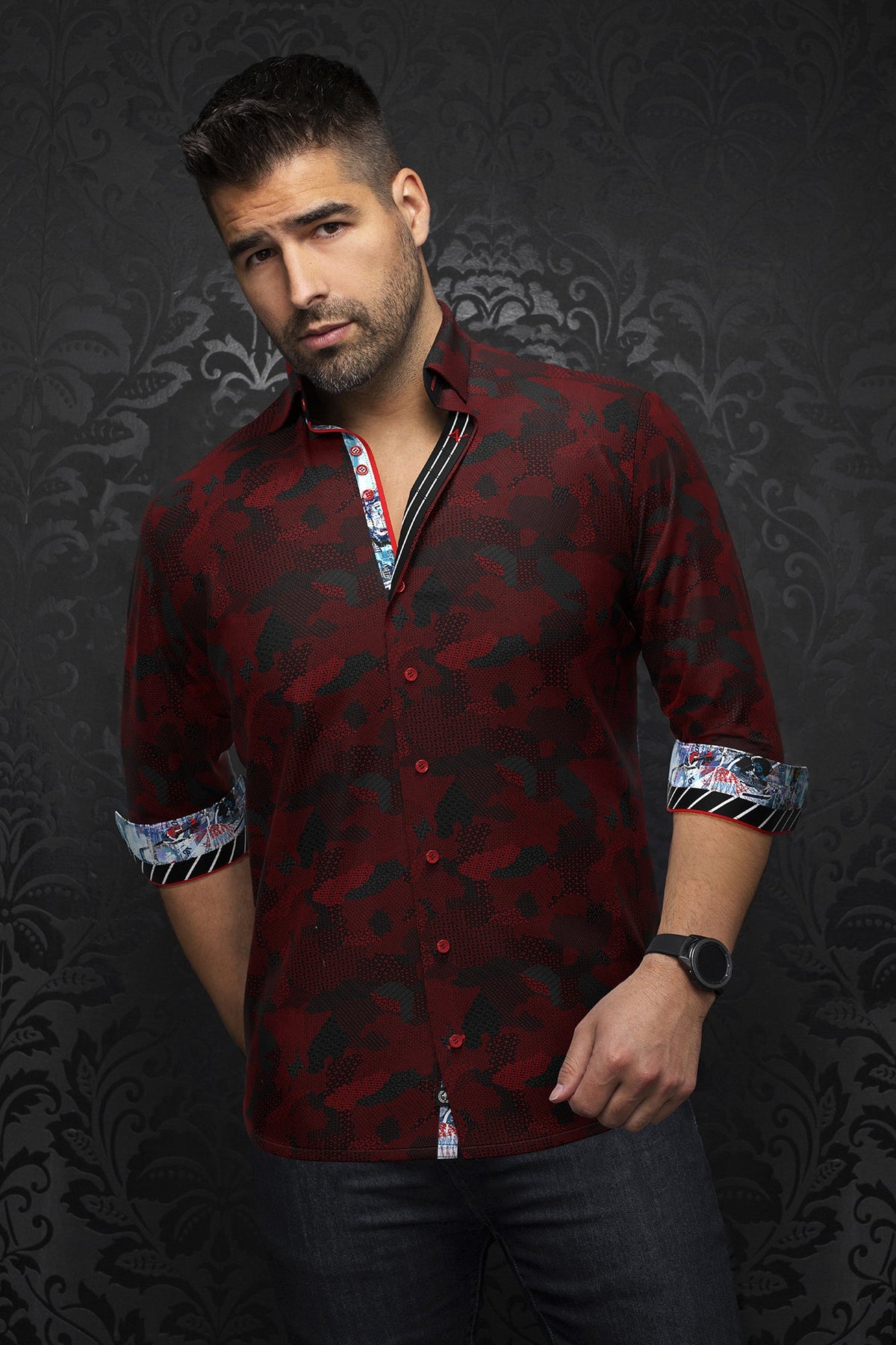 Chemise manches longues en Knit pour homme par Au Noir | ABRAHAM Noir Rouge | Boutique Vvög, inventaire complet de la marque Au Noir