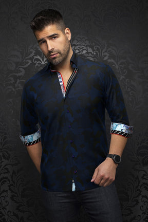 Chemise manches longues en Knit pour homme par Au Noir | ABRAHAM Noir Royal | Boutique Vvög, inventaire complet de la marque Au Noir