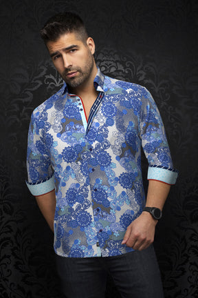 Chemise manches longues en Knit pour homme par Au Noir | ALBORI Blanc Bleu | Boutique Vvög, inventaire complet de la marque Au Noir