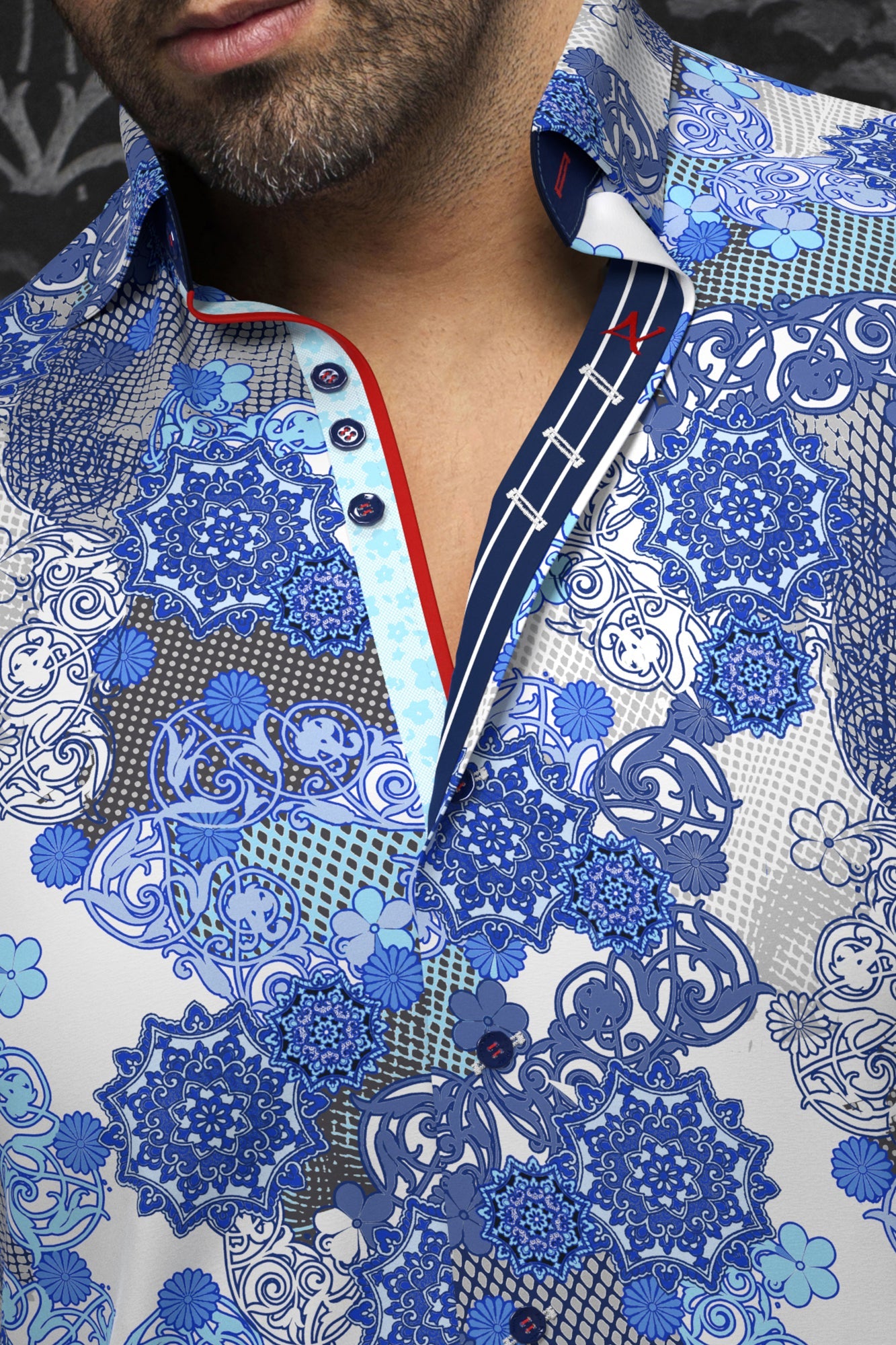 Chemise manches longues en Knit pour homme par Au Noir | ALBORI Blanc Bleu | Boutique Vvög, inventaire complet de la marque Au Noir
