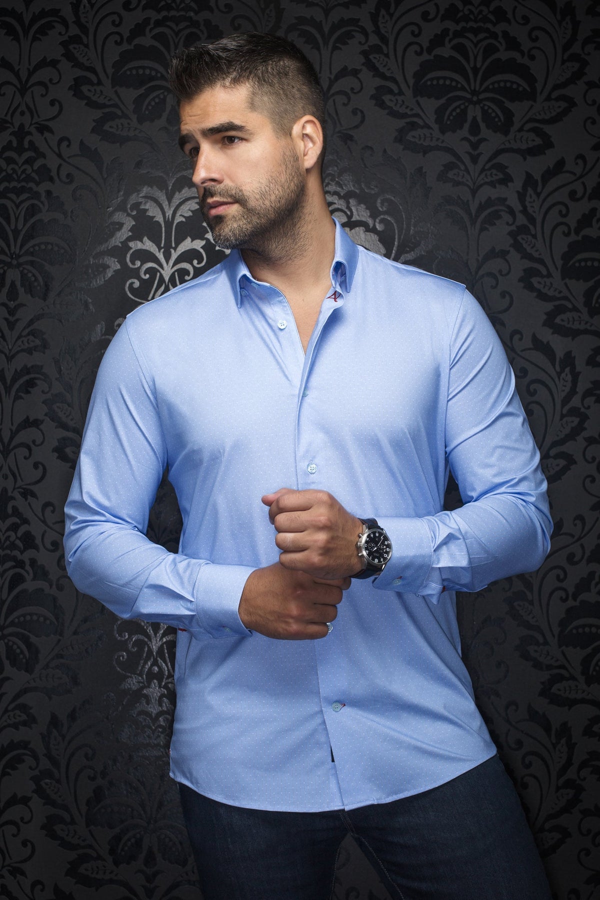 Chemise manches longues en Knit pour homme par Au Noir | ALEXANDER NDL Bleu Clair | Boutique Vvög, inventaire complet de la marque Au Noir