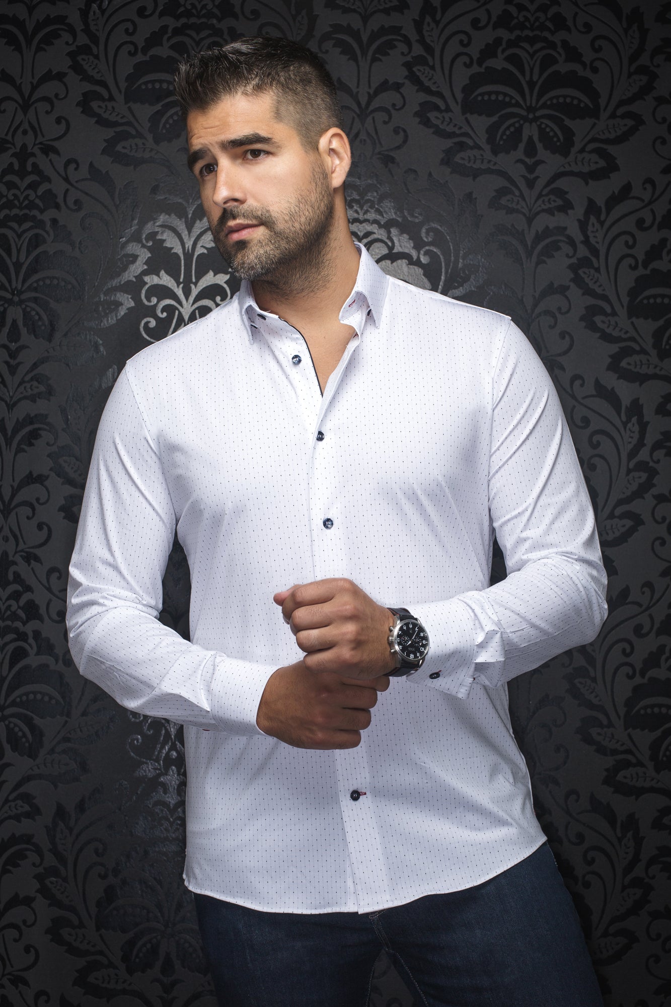 Chemise manches longues en Knit pour homme par Au Noir | ALEXANDER NDL Blanc Bleu | Boutique Vvög, inventaire complet de la marque Au Noir