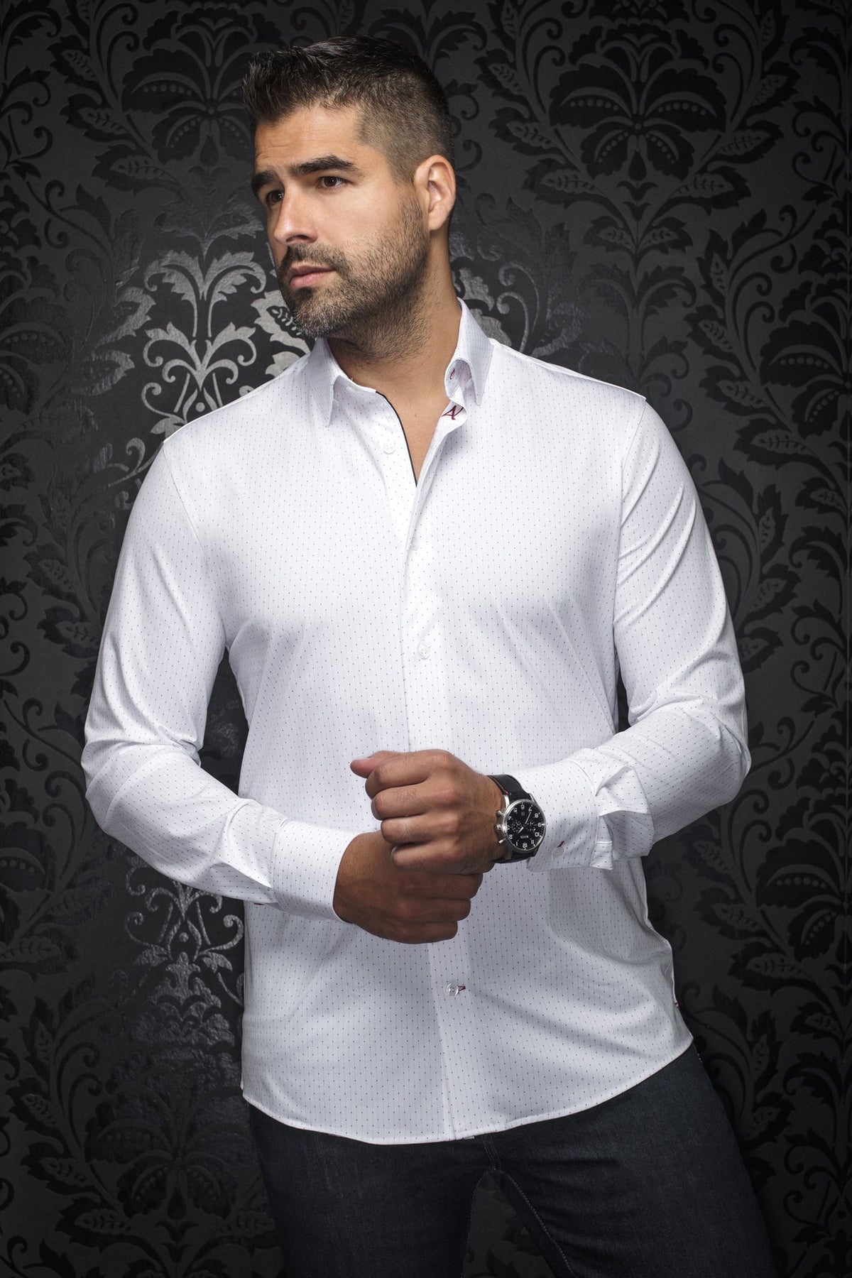Chemise manches longues en Knit pour homme par Au Noir | ALEXANDER NDL Blanc Fuschia | Boutique Vvög, inventaire complet de la marque Au Noir
