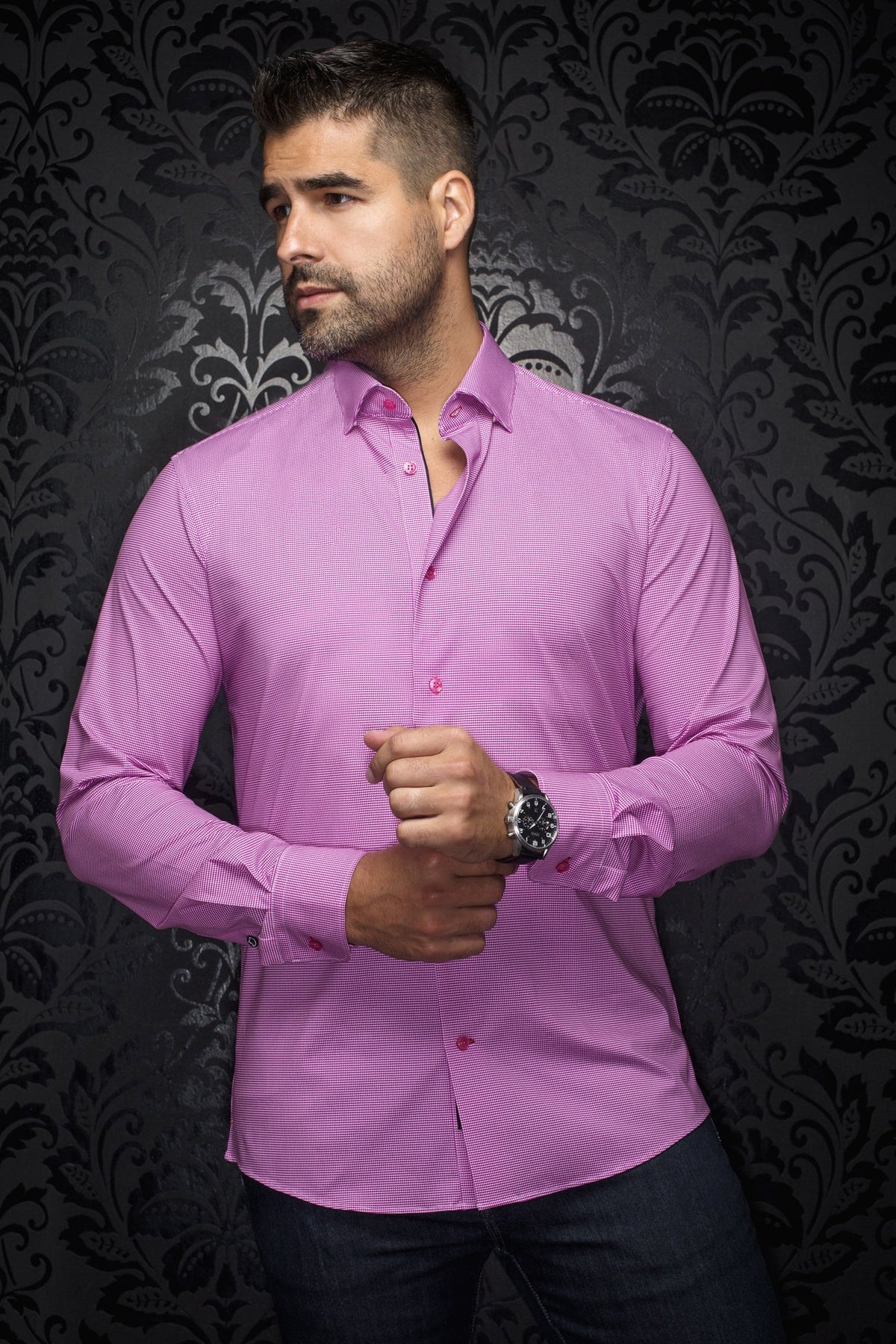 Chemise manches longues en Knit pour homme par Au Noir | ALEXANDER PDP Fuchsia | Boutique Vvög, inventaire complet de la marque Au Noir