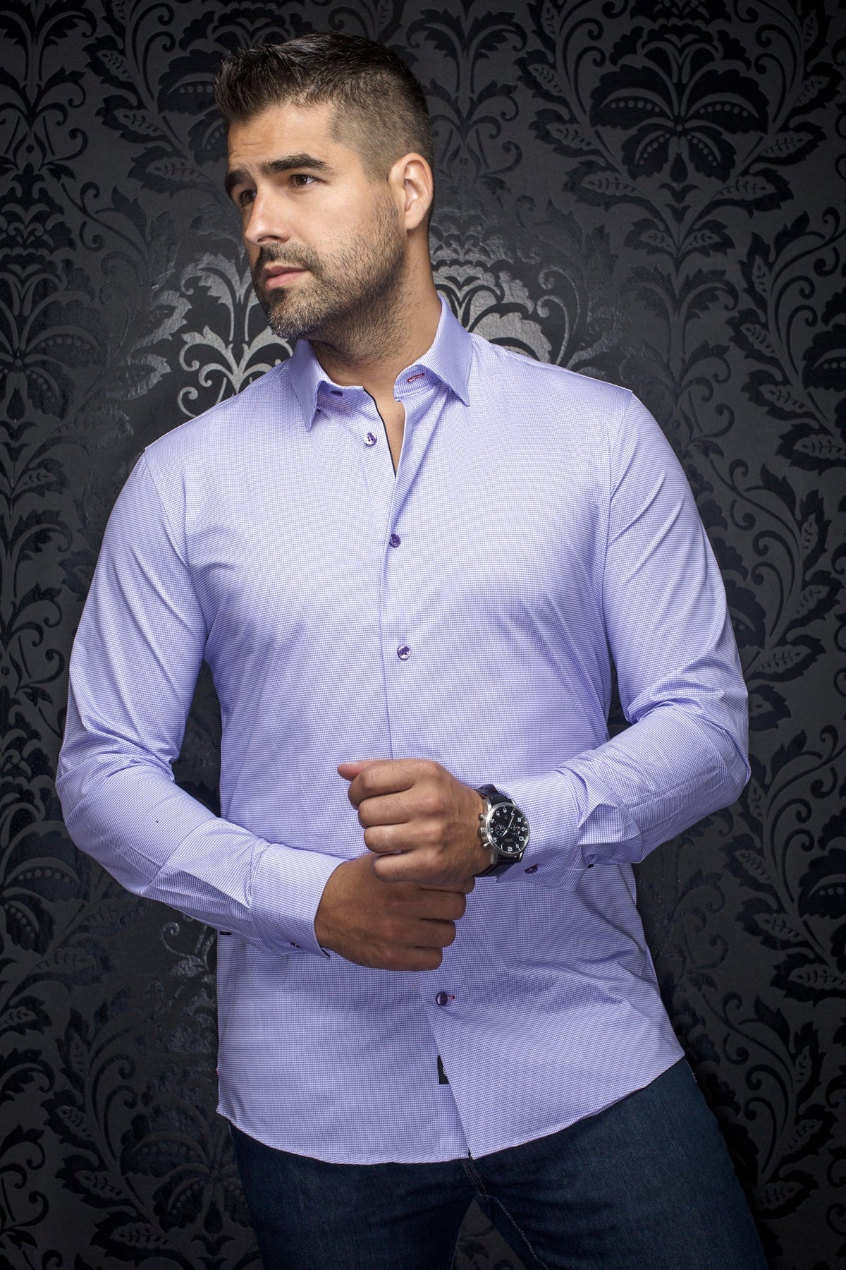 Chemise manches longues en Knit pour homme par Au Noir | ALEXANDER PDP Lavande | Boutique Vvög, inventaire complet de la marque Au Noir