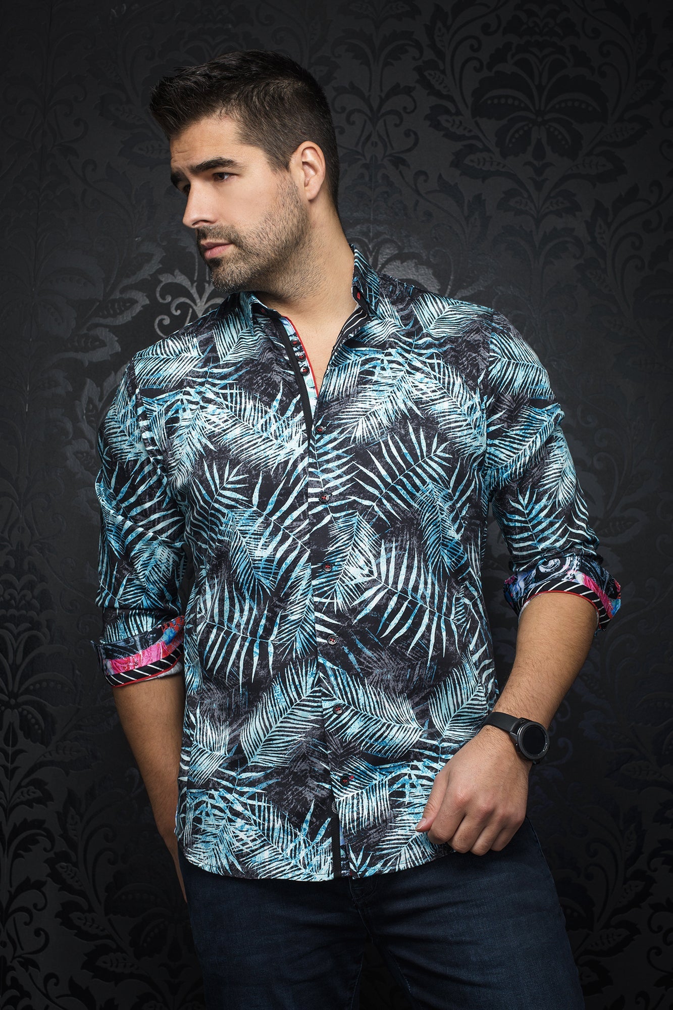 Chemise manches longues pour homme par Au Noir | ARECA turquoise | Boutique Vvög, inventaire complet de la marque Au Noir