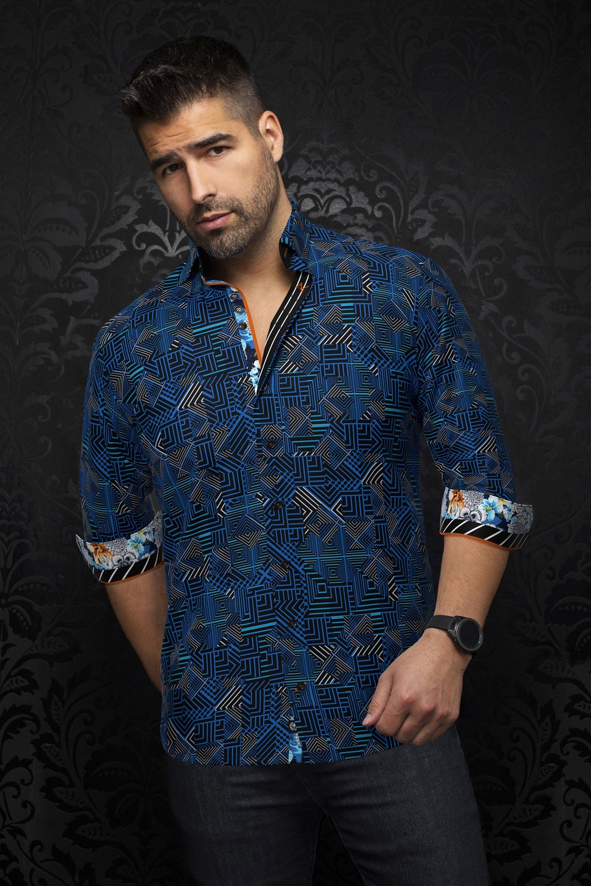 Chemise manches longues pour homme par Au Noir | ARIENZO Bleu | Boutique Vvög, inventaire complet de la marque Au Noir