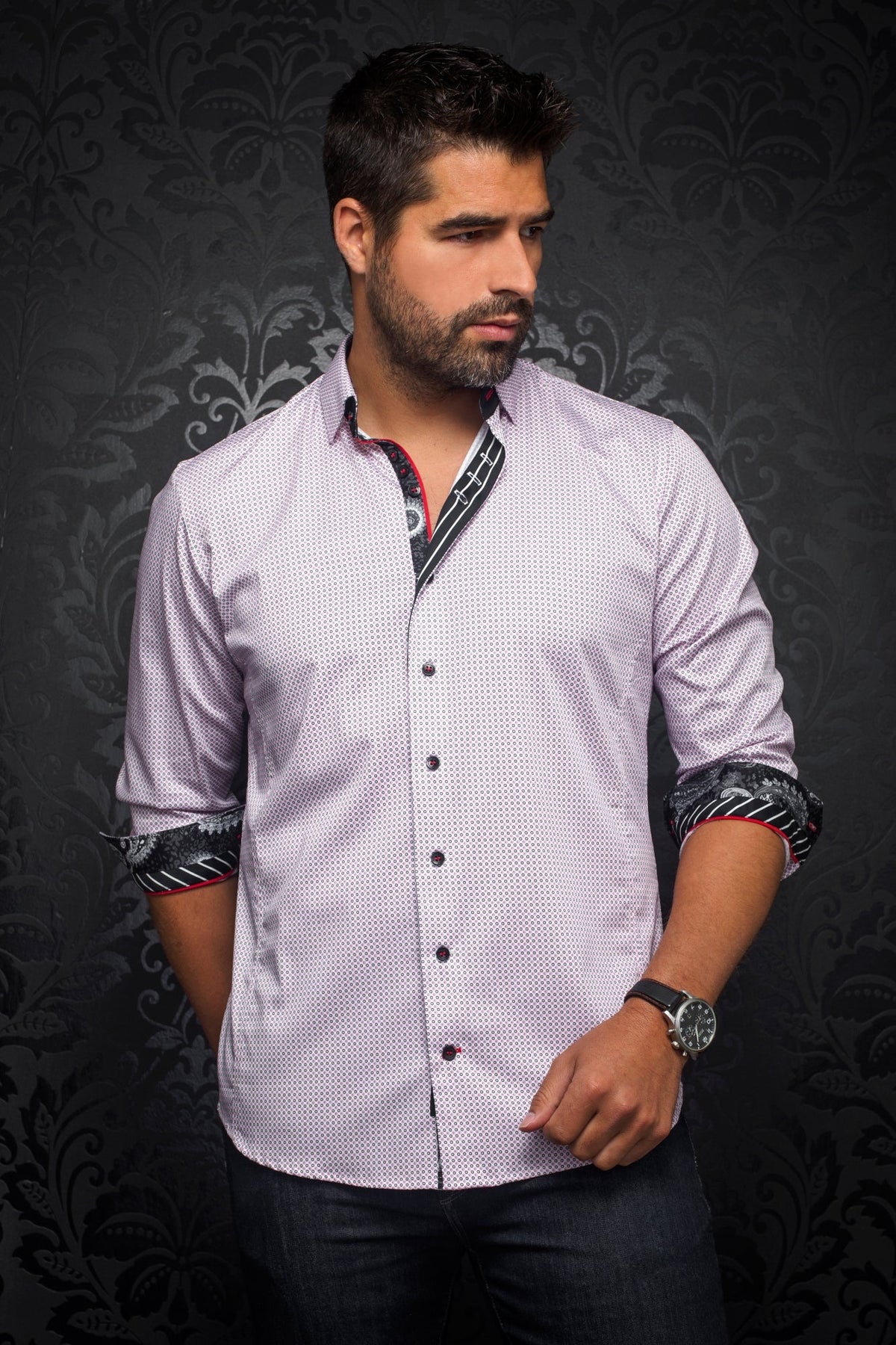 Chemise manches longues pour homme par Au Noir | BLONDEL Rose Blanc/white pink | Vvog.ca, inventaire complet de la marque Au Noir