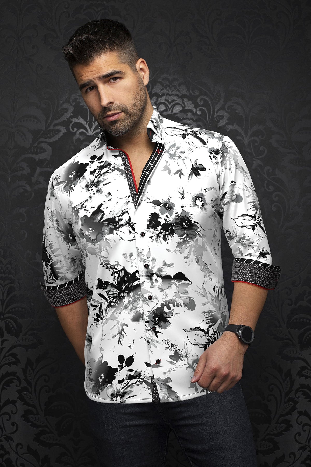 Chemise manches longues en Knit pour homme par Au Noir | CAMBRIA Blanc Noir | Boutique Vvög, inventaire complet de la marque Au Noir