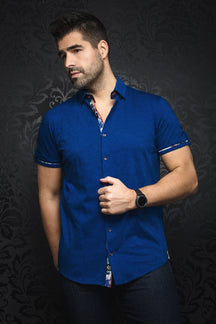 Chemise manches courtes en Knit pour homme par Au Noir | CAMPRA(SS) indigo | Boutique Vvög, inventaire complet de la marque Au Noir