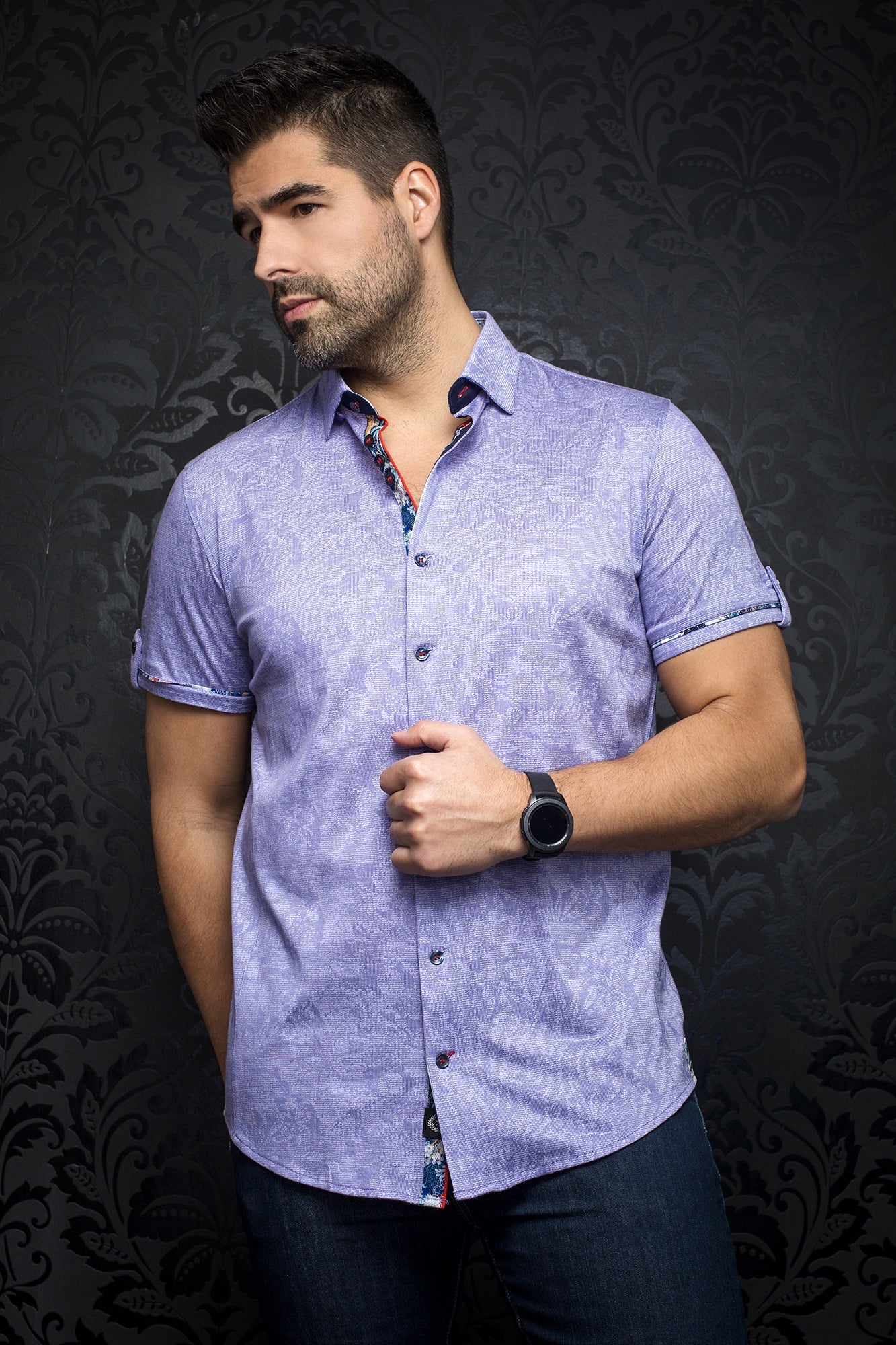 Chemise manches courtes en Knit pour homme par Au Noir | CAMPRA(SS) lavender | Boutique Vvög, inventaire complet de la marque Au Noir