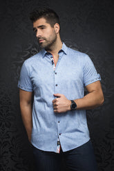 Chemise manches courtes en Knit pour homme par Au Noir | CAMPRA(SS) light blue | Boutique Vvög, inventaire complet de la marque Au Noir