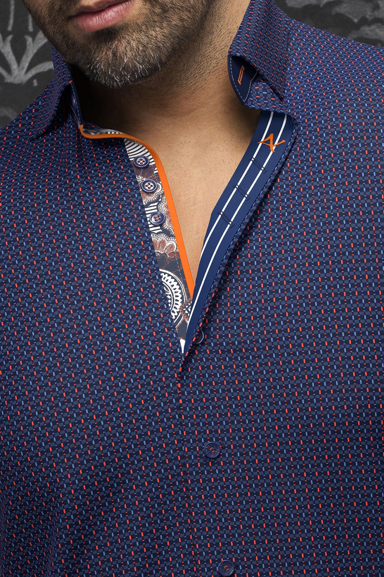Chemise manches longues pour homme par Au Noir | CESTERO Marine Orange | Boutique Vvög, inventaire complet de la marque Au Noir