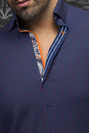 Chemise manches longues pour homme par Au Noir | CESTERO Marine Orange | Boutique Vvög, inventaire complet de la marque Au Noir