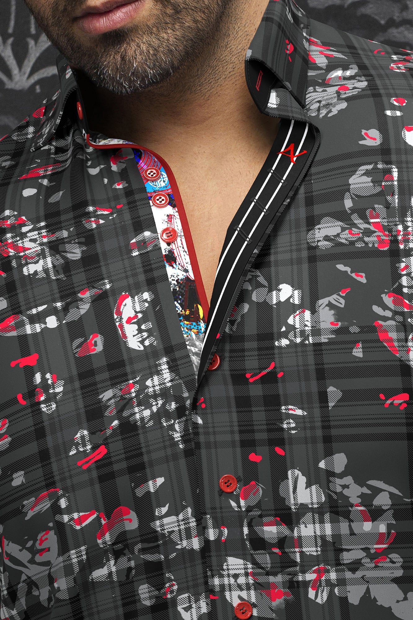 Chemise manches longues pour homme par Au Noir | CONTRERAS Noir Rouge | Boutique Vvög, inventaire complet de la marque Au Noir