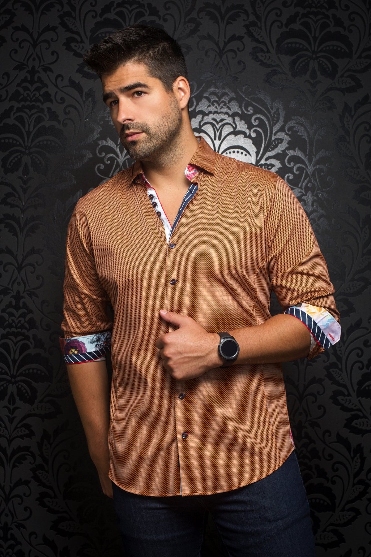 Chemise manches longues en Knit Au Noir - DARWIN Orange - Boutique Vvög, vêtements mode pour hommes
