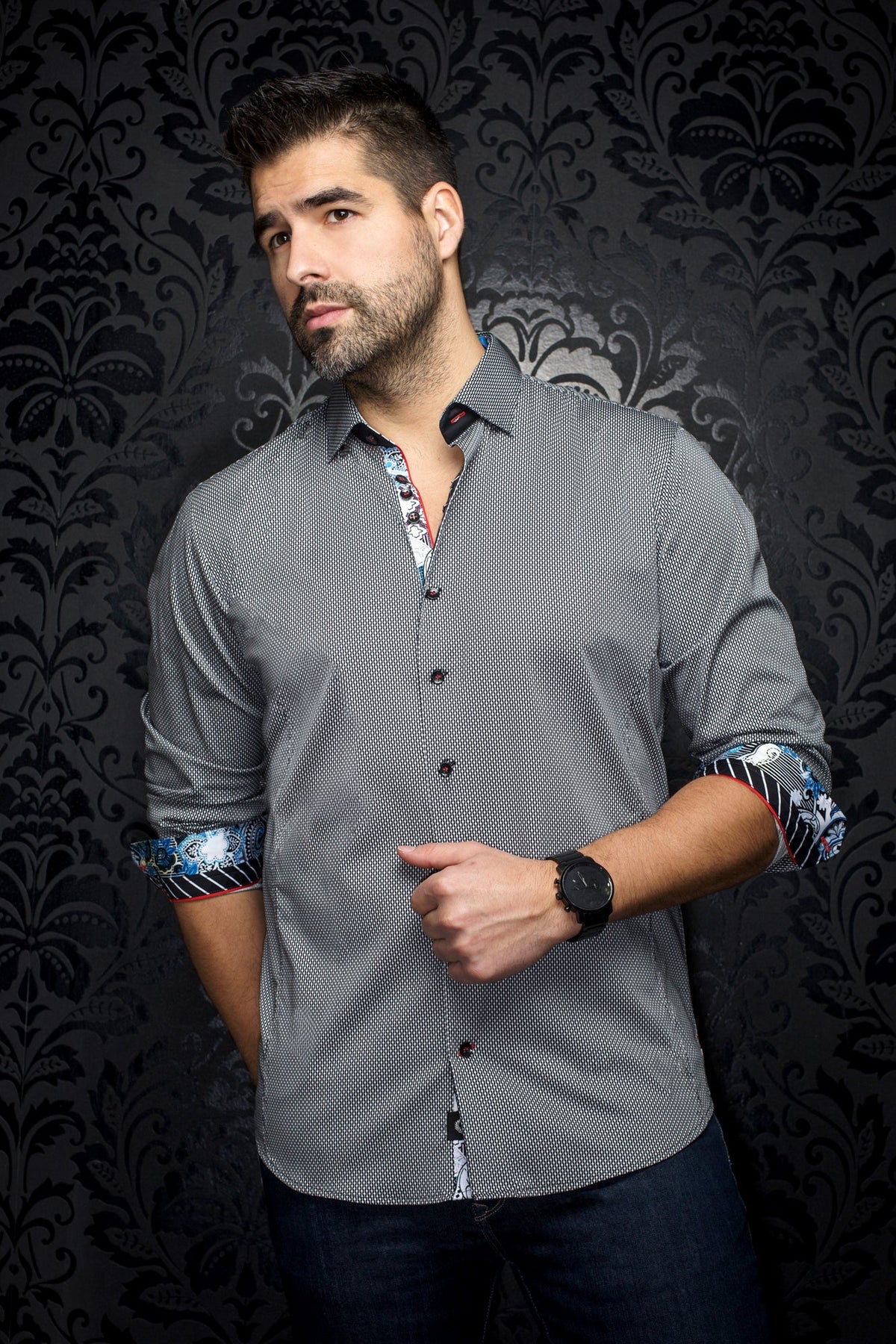 Chemise manches longues pour homme par Au Noir | DOLTO Noir Blanc | Boutique Vvög, inventaire complet de la marque Au Noir