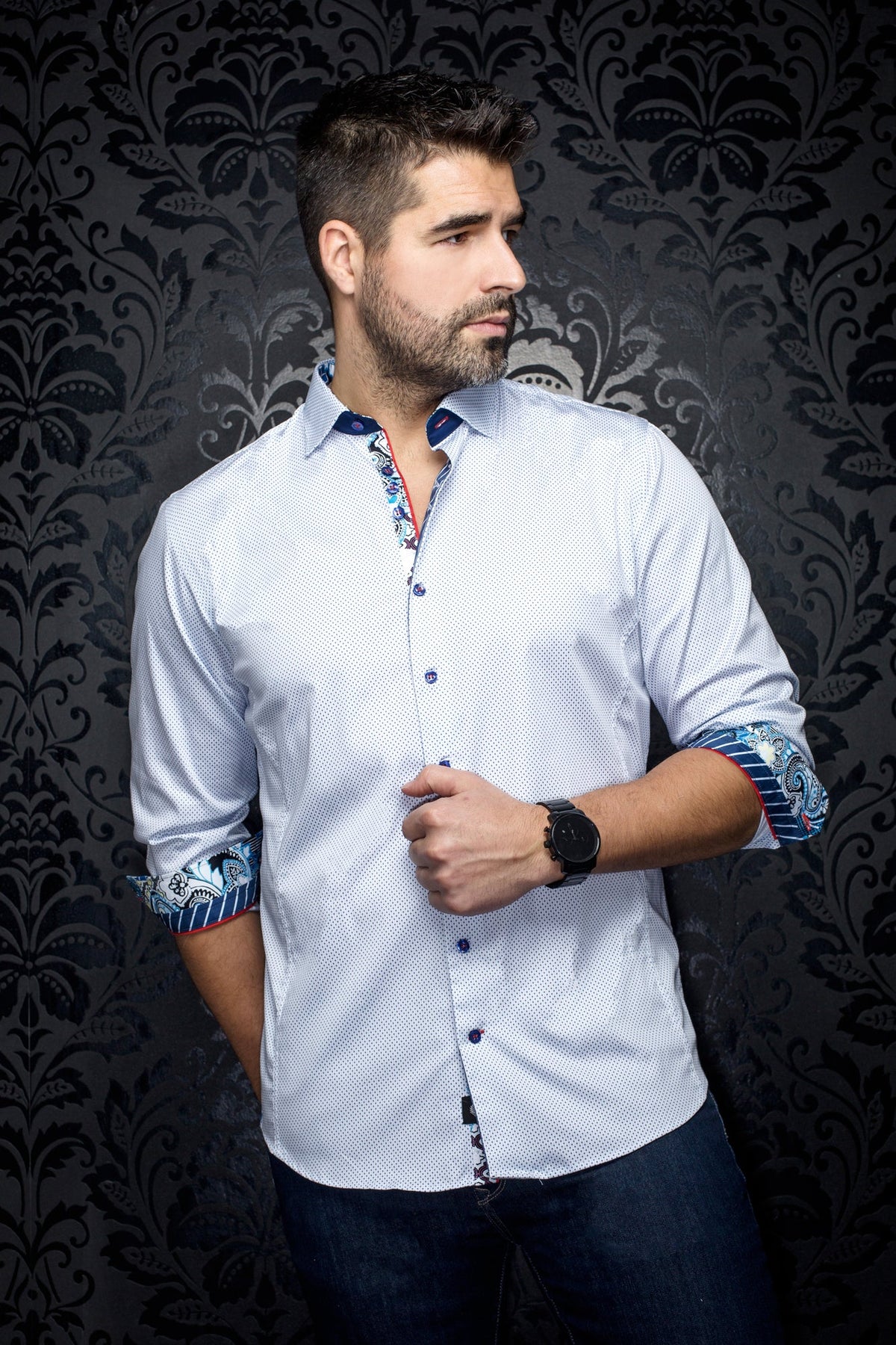Chemise manches longues pour homme par Au Noir | DOLTO Blanc Bleu Clair | Boutique Vvög, inventaire complet de la marque Au Noir