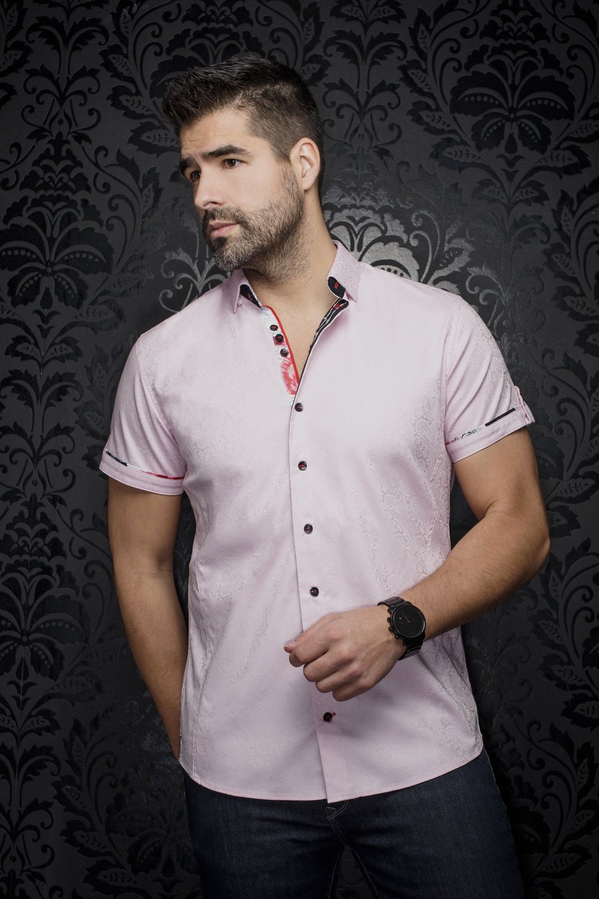Chemise manches courtes pour homme par Au Noir | DONIZETTI(SS) Rose | Boutique Vvög, inventaire complet de la marque Au Noir