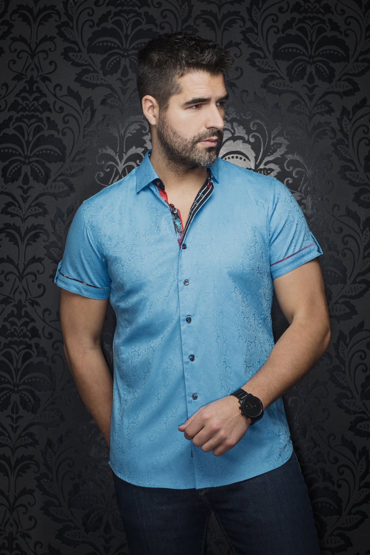 Chemise manches courtes pour homme par Au Noir | DONIZETTI(SS) Turquoise | Boutique Vvög, inventaire complet de la marque Au Noir