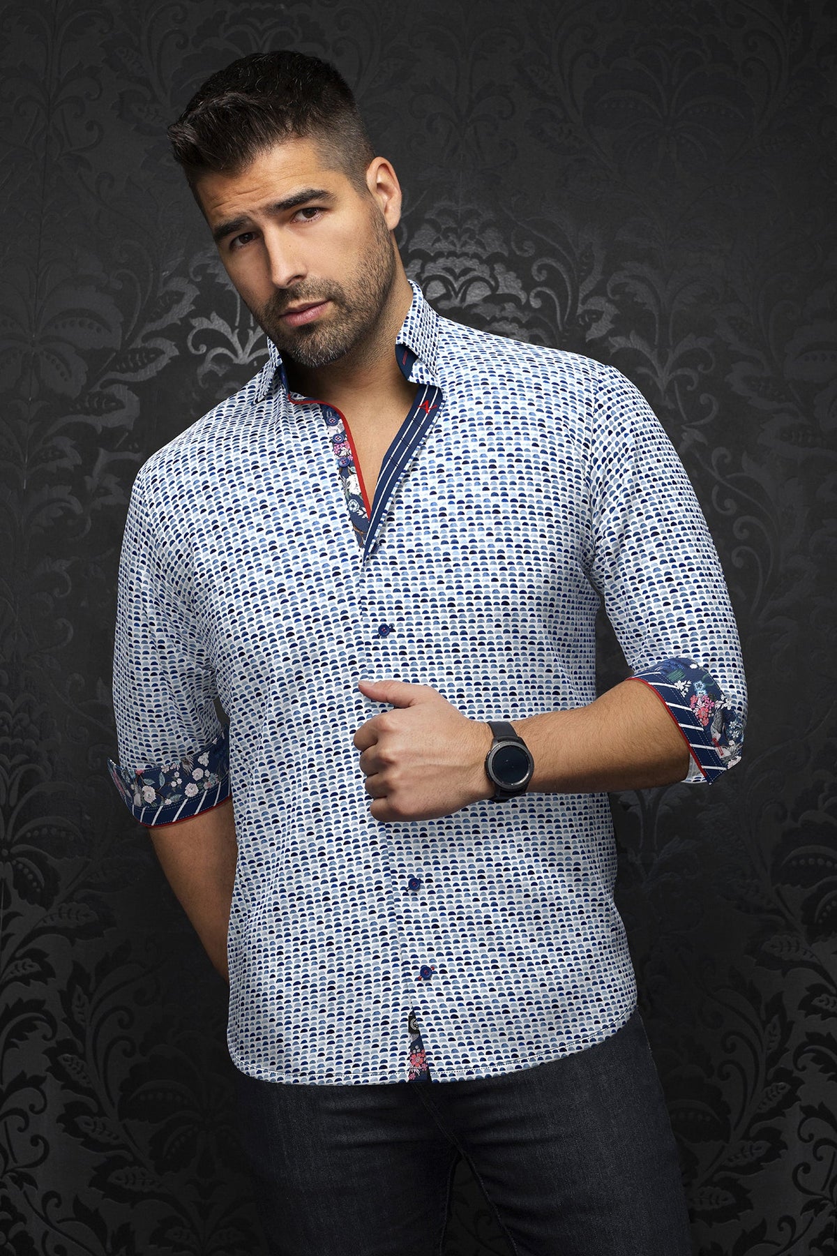 Chemise manches longues pour homme par Au Noir | ESCALA Blanc Bleu | Boutique Vvög, inventaire complet de la marque Au Noir